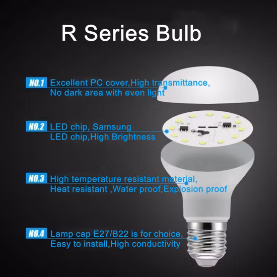 Indoor Lighting High Quality Competitive Price R63 8W/R80 12W/R90 15W Constant IC Driver or Dob LED R Series Bulb Light Made of Aluminum and Plastic PC